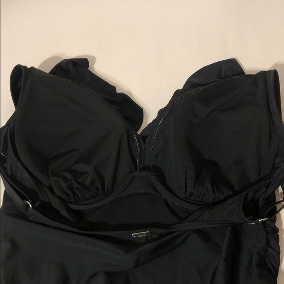 DKNY Black Ruffle V-neck One Piece Swimsuit size 16 - Picture 4 of 9